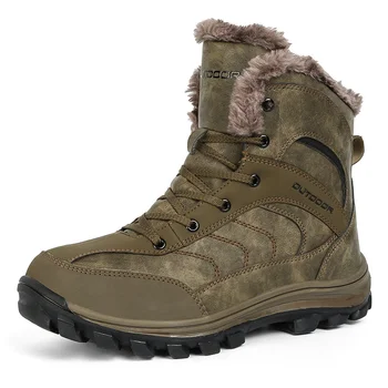 Замшевая Висококачествена туристическа обувки, Мъжки Зимни Пешеходни планински обувки Непромокаеми Мъжки Плюшени Топли Зимни обувки за къмпинг