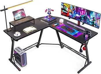Игрална маса Компютърна маса L-образна форма, ъглово бюро за домашния офис с поставка за монитор 58 инча, ретро