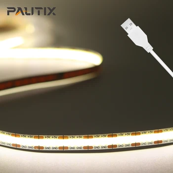 PAUTIX DC 5V COB LED Strip Light USB Dimmable Мека Гъвкава Лента с Висока Плътност 320 Led Линейни Led Светлини за 