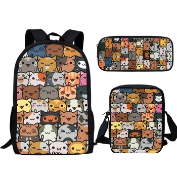 Сладки мультяшные котки, 3 бр./компл. Училищни чанти за момичета, детски раници с животни с двойни рамене, дамски, Мъжки чанти и калъфи за книги, пътни чанти