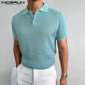 Ежедневни Блузи в Уличном Стил INCERUN, Нови Мъжки Модни Обикновен Универсален Ризи В клетка С ревери, Мъжка Блуза С къс Ръкав S-5XL 2023