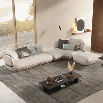 Текстилен разтегателен диван в италиански стил с подобрени пух, комбинация извити ъглови дивани със специална форма