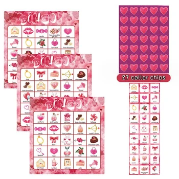 Карти за игра на бинго в Деня на Св. Валентин, 24 играча, резервни части за детски партита, игри с карти за училищни занимания, за да проверите за любовни партита
