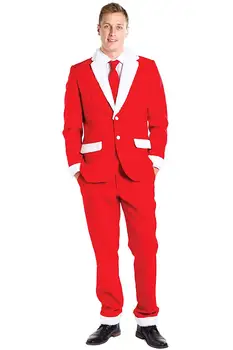 2 елемента Яке Панталони Комплект мъжки костюми и Коледни костюми, Комплекти Червен празничен блейзър Панталони Официалната облекло за сватбеното парти Мъжко палто Облекло