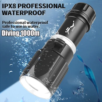 Най-Мощен Led Фенерче За Гмуркане XHP190 Професионален Фенерче За Подводно Гмуркане и Подводен Фенер с Висока Мощност 1000 м Фенер За Гмуркане