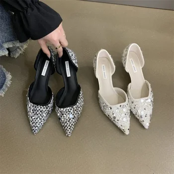 Дамски обувки на висок ток, лятна чубрица модела обувки, Нови дизайнерски дамски сандали с остри пръсти, Елегантни обувки-лодка Zapatos Mujer