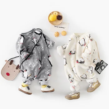 Sanlutoz с цип, сладки зимни детски тела с принтом пингвин, флисовые тела за бебета с дълъг ръкав, дрехи в топлината на уютния корейски стил