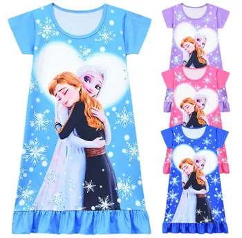 Нова рокля на принцеса Анна Елза Frozen 2 за момичета, нощница, Детски пижами, Памучен нощница, Детско домашна рокля, Детска лятна пижама