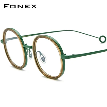 FONEX Ацетатная Титановая Рамки За Очила Мъжете 2023 New Grace Ретро Квадратни Очила По Рецепта на Жените От Късогледство Оптични Очила B-08P