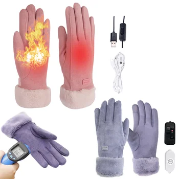 Мотоциклетни ръкавици с USB батерия, топъл и чувствителен на допир екран, за жени и момичета, зимни ръкавици за езда на мотоциклет