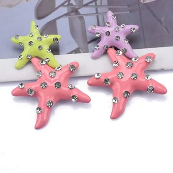 2023 Нов ZA Розово Жълто Лилаво Метални обеци с форма на морска звезда с емайл Дамски Луксозна инкрустация кристали Големи обеци-звезди Бижута