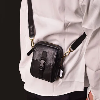 AETOO Унисекс ретро кожено преносим мини чанта за мобилен телефон извън дома, ежедневна чанта през рамо с цип вертикална квадратна чанта
