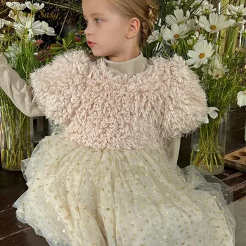 Рокля-пакетче принцеса с пискюли за малки момичета, винтажное рокля за деца, премяна на зимата и есента, дрехи за рожден ден, детски дрехи от 1 до 12 години