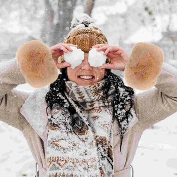1 Чифт женски зимни нарукавников от изкуствена кожа, Wooly гривна с къси ръкави, Ръкавици