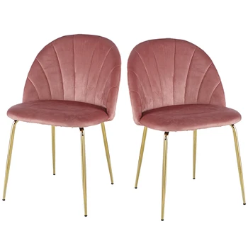 Модерен кът за стол от розово кадифе, 2 броя, столове за хранене в златни крака с подвижна облегалка