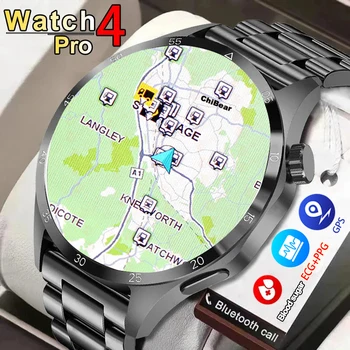 За Android и IOS Умен Часовник Мъжки Часовник 4 Pro AMOLED HD Екран, Bluetooth Предизвикателство ЕКГ Наблюдение на здравето на Умен Часовник 2024 Нови Мъжки Часовник