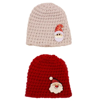 Комплект бели трикотажни шапки, модни коледна шапка, дишаща детска празнична шапка, вълнена шапка, подходяща за новородени бебета до 2 години