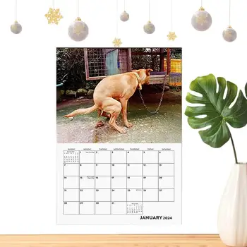 Стенен календар за кучета 2024 2024 Сладки Какающие Кученца Месечен Художествен Стенен календар Цветни Стенен календар за 12 месеца Смешно Кученце календар