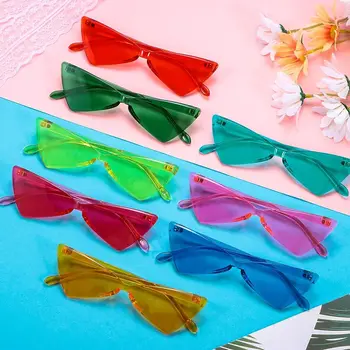 Триъгълни слънчеви очила без рамки Модни Слънчеви очила за партита ярки цветове, Цветни Прозрачни слънчеви очила за възрастни