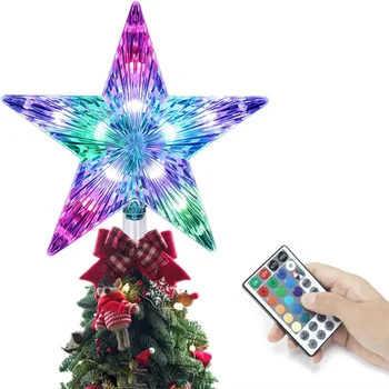 Topper за Коледно Dia22CM Star Light 25LED С 5-спот осветление RGB Взаимозаменяеми в цилиндър за Коледната елха с Дистанционно Управление за Празничен Декор