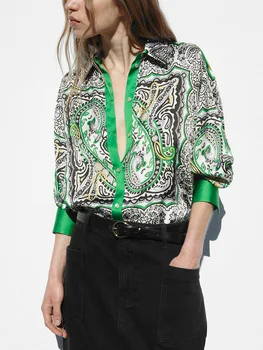 Дамски дрехи, Блузи, ризи и блузи, 2023, риза с дълъг ръкав в бохемски стил в стил ретро с принтом Пейсли, дамски свободна риза с копчета с ревери