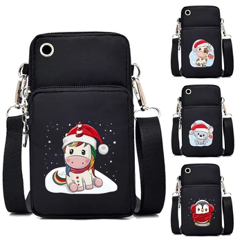Коледни дамски чанти с единорогом Мультяшная многофункционална чанта през рамо чантата с цип с розови единорогом Коледни торбички за мобилни телефони