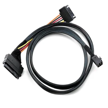 Вграден кабел 12G Mini SAS HD до U. 2 / СФФ-8643-СФФ-8639 дължина от 0,5 м, с 15-пинов захранване SATA, подходящ за твърдотелно устройство U. 2