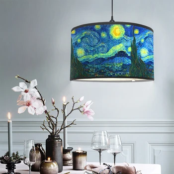 Европейският лампа във формата на семе Бамбук Художествен Лампа за бар Кафене Полилей, Рисувани от слънчогледово масло Декор Лампа