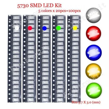 100 бр./лот Smd Led Kit 0402 0603 0805 1206 1210 5730 5050 Червено/зелено/синьо/бяло/жълто Комплект led Диоди-5 цвята По 20 бр.