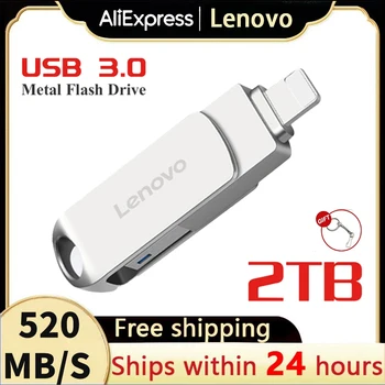 Lenovo 2TB Светкавица USB 3.0 Флаш устройство За Iphone, Ipad, Android 128 GB Флаш памет OTG Pendrive 2 В 1 Memory Stick За iPhone 14