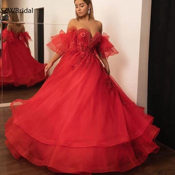 Червено арабското вечерна рокля Abendkleider трапецовидна форма в Дубай, расшитое перли, 2024, червена вечерна рокля, расшитое мъниста, дамски официални рокли