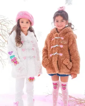 Детски пуловер 2023, есенно-зимния бутик на модната марка, бебешко яке за момичета с дебела кроличьим кожа и роговыми бутони