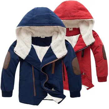 Зимно яке за момчета, дрехи с памучен хастар, удебелена кадифе дълги памучни дрехи за деца на средни и големи на възраст, с капак от 4 до 12 години