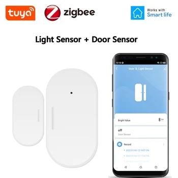 2 в 1 Сензор за врати и Прозорци на Hristo Zigbee Сензор за осветеност и яркост на Приложение за умни алармени системи за дома Чрез Алекса Google Home