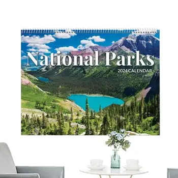 Стенен календар Национални паркове, Окачен Месечен календар с изображения на Национални паркове в 2024 година, Декоративни Календари за гвоздиков