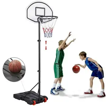 Easyfashion Преносими баскетбол обръч, 29 инча с регулируема височина за деца с облегалка и колелото