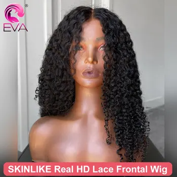 Eva Hair 13x6 Full Lace Frontal HD Дантелени Предни Перуки Дълбоки Къдрава Перуки, изработени От Човешка Коса 250% Плътност Бесклеевые HD Дантела Перуки 13x4 Frontal