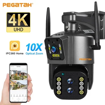 4K 4MP WiFi Камера Открит PTZ Трехобъективный Двоен Екран С 10-Кратно Оптично Увеличение, Автоматично Следене на Водонепропускливи IP Камери за Видеонаблюдение