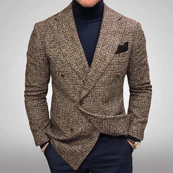 Бизнес случайни карирани однобортный сако, мъжки елегантен джентълмен в британския стил в стил ретро, тънка професионална официално облекло