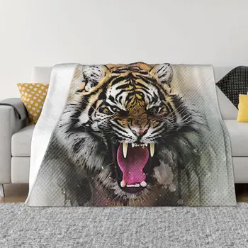 Одеяло с диви животни, фланелевое, пролет-есен, с изображение на Тигър, топли пелерини за зимно спално бельо