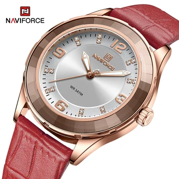 Дамски часовници NAVIFORCE Оригинални модни ежедневни дамски водоустойчив ръчен часовник за подарък, дамски часовници с кожена каишка на Relogio Feminino