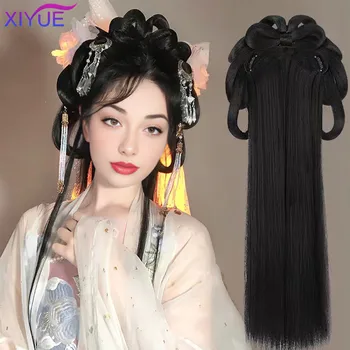 Перука XIYUE Hanfu с дизайн в старинен стил класически дворцов стил мързелива цели лента за коса BB клип обновен перука