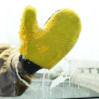 Ръкавици за миене на автомобили 1бр, автомобилни ръкавици от микрофибър коралов кадифе, със силен водопоглощением, ръкавици за почистване на каросерията на автомобила, парцали, почистващи препарати
