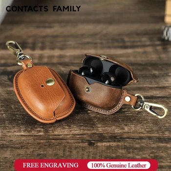 СЕМЕЙСТВО КОНТАКТ 100% Ретро чанта за носене от естествена телешка кожа за Sony WF 1000XM5 Безжични слушалки Защитни кутии за слушалки, Bluetooth
