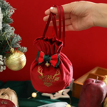 1x Коледен подаръчен пакет на съвсем малък за съхранение на шоколадови бонбони и ябълки кадифена торбичка за многократна употреба Контейнер за закуски в навечерието на Коледа Пакети за новогодишната Малки опаковки