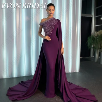 Вечерни рокли, EVON BRIDAL лилав цвят от Саудитска Арабия, дълги, с едно рамо, с лъскави пайети, рокли за официални събития 2024 г.