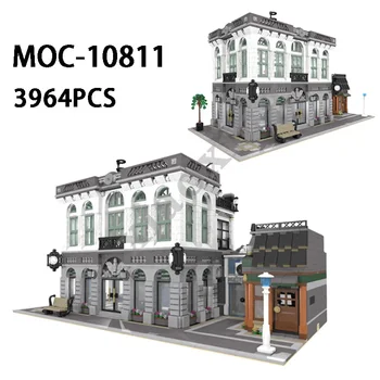 Класически MOC-10811Brick Bank & Coffee Shop 3965ШТ Събрание на свързване на тухла е подходящ за 10251 строителни блокове тип B Забавни Adult Building Blocks