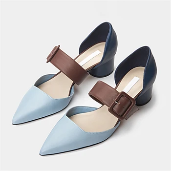 Елегантни дамски пикантни обувки с остър пръсти смесени цветове Zapatos Mujer 2024 Есен с Нови обувки на висок ток с ключалката отвън Tacones