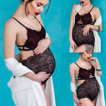 Модни пижами за бременни, боди с цепка, секси дантелено бельо, дамско бельо, лятна рокля за снимките на бременност Снимка Новости