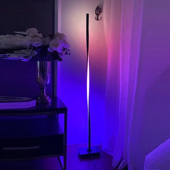 Модерен led лампиона 48 инча RGB Ъглов под лампа Черно, Сребристо под лампа за спални хол Скандинавски декор къща